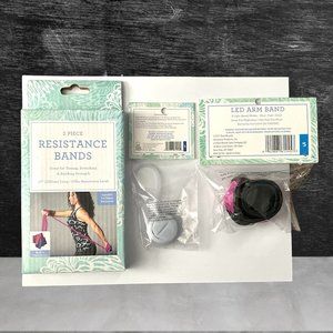 Best Brands 4PC Running SET; Resistance Bands, Hydration Reminder, LED Arm Band